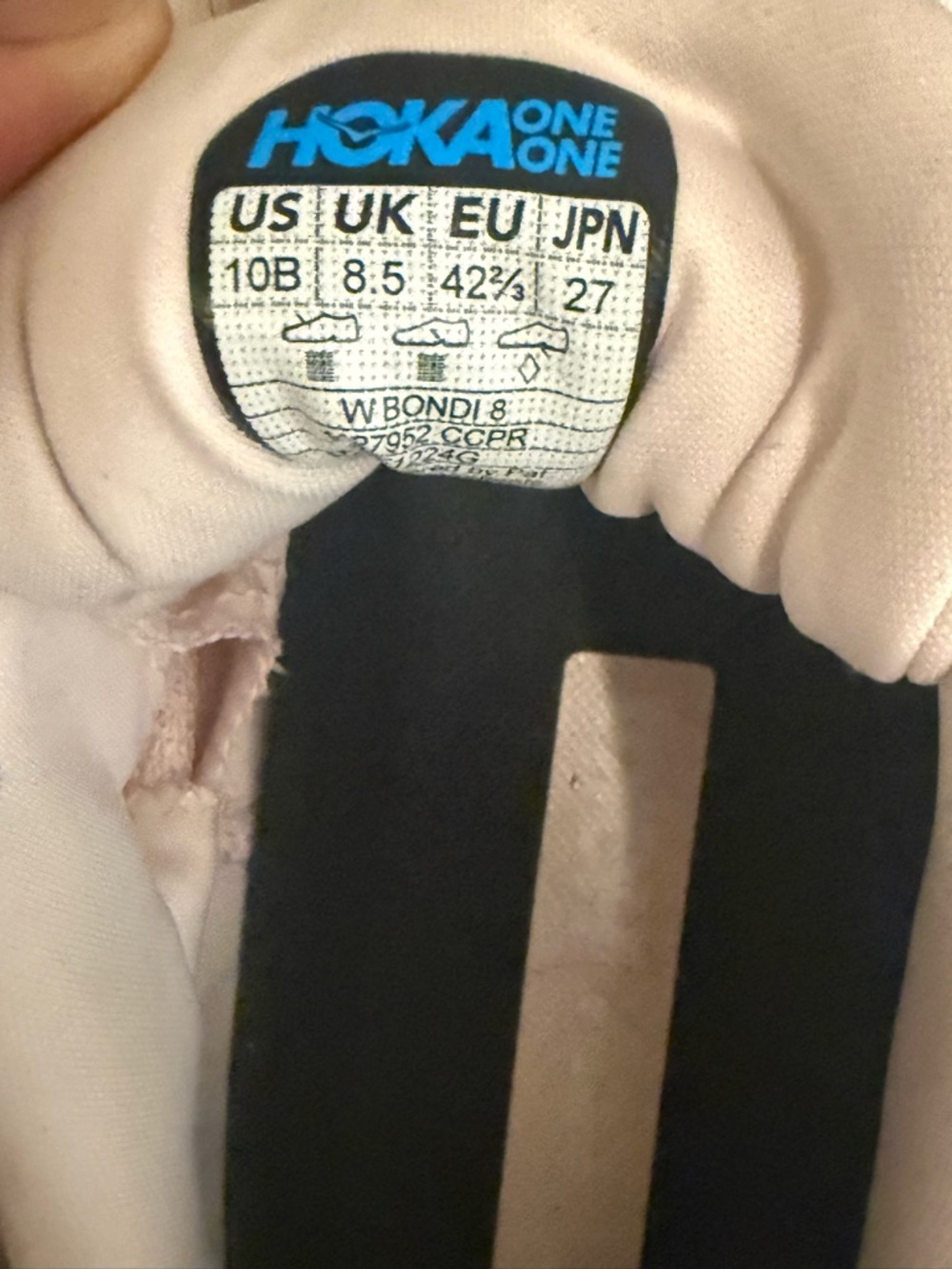 Hoka One One W Bondi 8 Pink and Black Shoe Interior Label - Picture 2 of 6